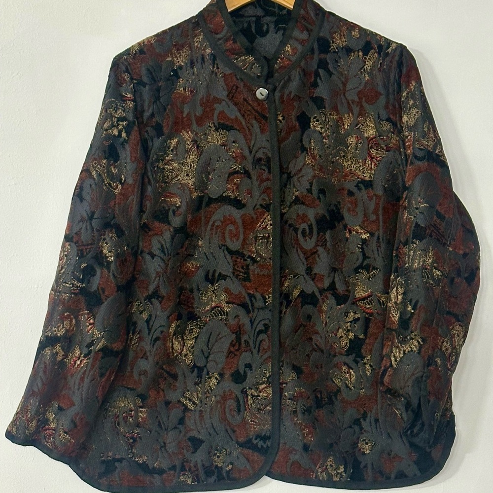 Oriental‎ Kimono collar vibe Floral Black / Brown reversible Jacket Blazer - Picture 5 of 6